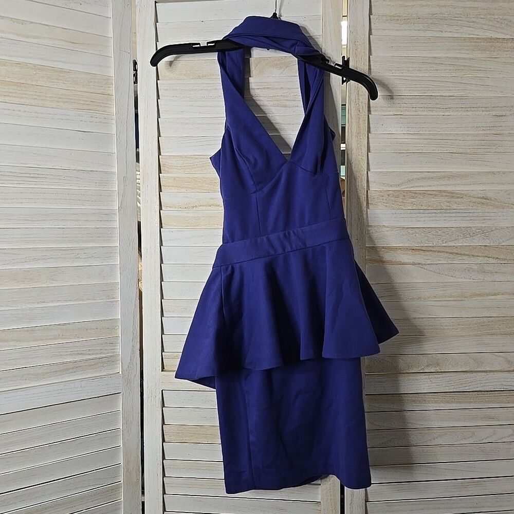 ASOS Mini Dress Womens Low Back Cocktail Gown Size 4 Purple Peplum Waist
